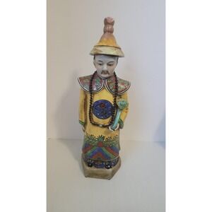 Chinese Porcelain Figurine 14" Tall HandPainted Emperor Court Statue Yellow Robe